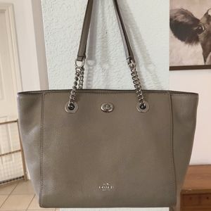 Coach Turnlock Chain Tote in Polished Pebble Leather